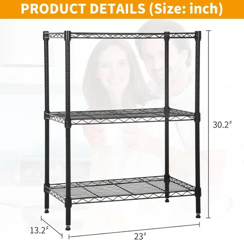 Miniatura 3 de Estantería de alambre ajustable de 3 niveles, estantes de metal con patas niveladoras, estante de almacenamiento para armario, cocina, baño, estante