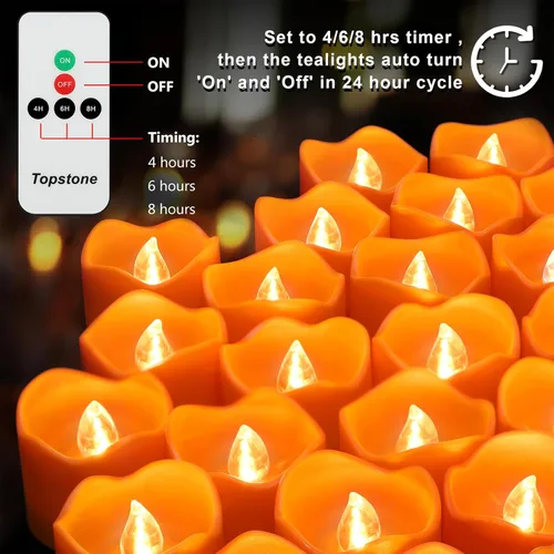Miniatura 3 de Topstone Vela de Té LED Naranja de Halloween con Temporizador de 4/6/8 H, Control Remoto Vela Sin Llama, Velas Falsas a Batería, Vela Votiva