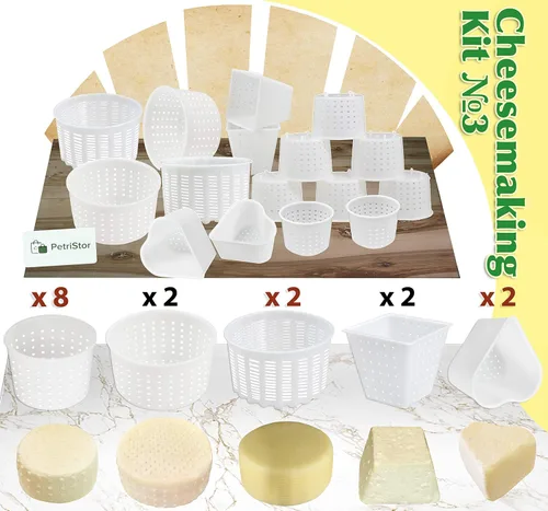 Miniatura 3 de PetriStor - Kit de 16 piezas de queso suave para principiantes - Moldes de queso pequeños - Moldes de queso crema para hacer queso - Molde