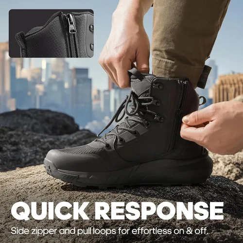 Miniatura 6 de NORTIV 8 Botas tácticas militares para hombre, ligeras y cómodas, con cremallera lateral para todo el día, botas de trabajo, para motocicleta, botas