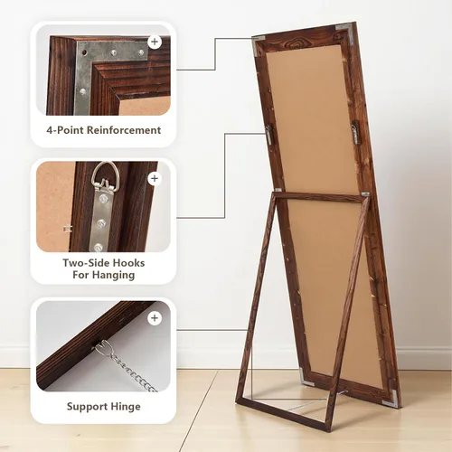 Miniatura 4 de Yumyolk Espejo de pie de longitud completa de 65 x 22 pulgadas, espejo de madera con soporte largo inclinado para sala de estar y dormitorio