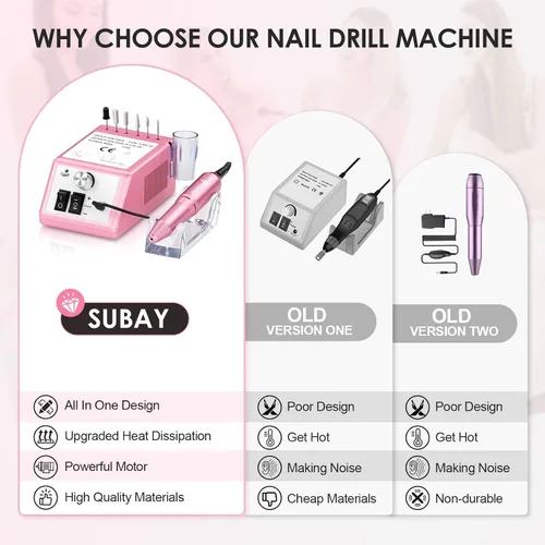 Miniatura 4 de SUBAY Taladro de uñas eléctrico profesional para el cuidado de las uñas con 200 piezas de palos de muestra de uñas