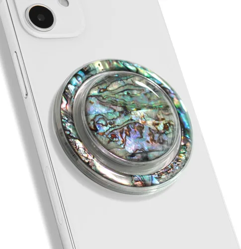 Miniatura 10 de OnTheGrip Lindo diseño de concha marina natural en forma redonda, soporte de teléfono móvil plegable para smartphone, tablet, accesorio