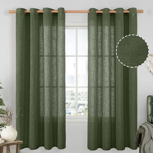 Miniatura 115 de LAMIT Cortinas de lino sintético para dormitorio, paneles filtrantes de luz, cortinas de lino con protección de privacidad con ojales para ventanas
