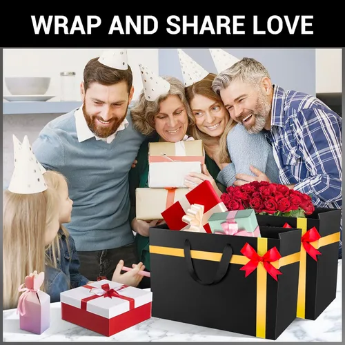 Miniatura 6 de EUSOAR Bolsas de regalo grandes negras, paquete de 12 bolsas de papel de compras de 16 x 6 x 12 pulgadas con asas, bolsa de mercancía de papel kraft