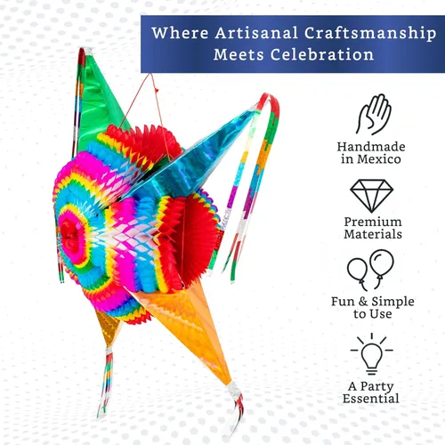 Miniatura 3 de Piñata mexicana (grande de 32 pulgadas) – Piñata grande plegable hecha a mano auténtica para fiesta de cumpleaños – Piñatas para cumpleaños años