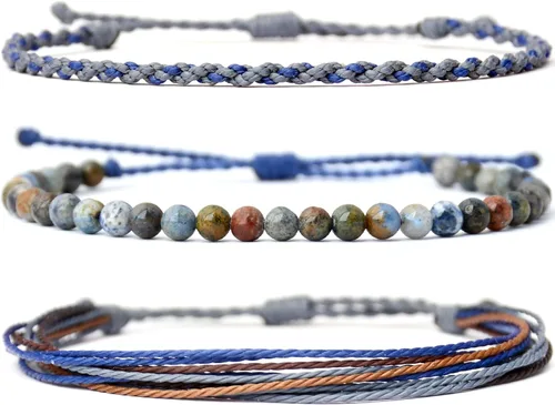 Miniatura 50 de Pulsera curativa hecha a mano con cuentas de piedra natural, regalo para hombres, pulsera de cuerda ajustable