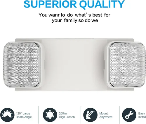 Miniatura 6 de Paquete de 6 luces LED de emergencia con batería de respaldo, iluminación de emergencia LED cuadrada ajustable de dos cabezales para el hogar