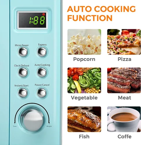 Miniatura 4 de SIMOE Horno de microondas pequeño, microondas retro de 700 W de 0.7 pies cúbicos con 8 configuraciones de cocción automática y descongelación, Verde