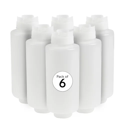 Miniatura 12 de Restaurantware Botella de presión invertida de plástico de 16oz. FIFO con tapas de recarga y dispensación - Primero en entrar, primero en salir