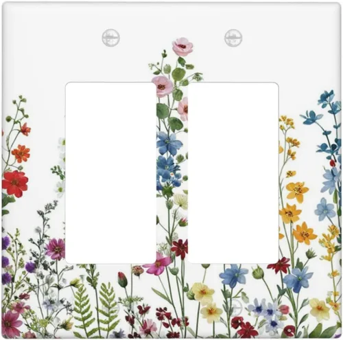 Miniatura 82 de Cubierta de placa de pared con palmera verde de planta tropical, cubierta de interruptor de luz de 1 cuadrilla, hojas de plátano, flores rosas