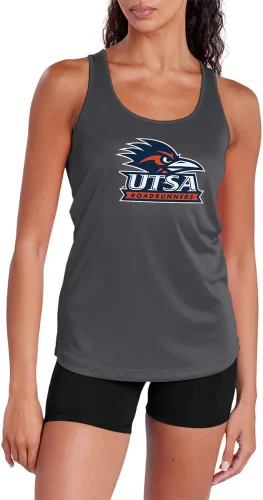 Miniatura 410 de Camiseta deportiva sin mangas oficial de la NCAA Collegiate para mujer, con espalda cruzada, logotipo primario, colección carbón