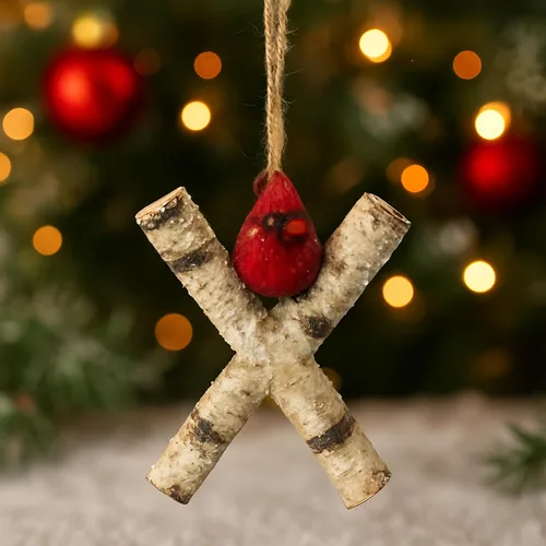 Miniatura 13 de Adorno de Navidad con letra inicial cardenal rústica, aspecto de madera de abedul, alfabeto colgante, decoración con monograma para árbol de Letra R