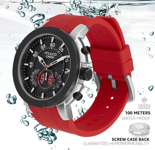Miniatura 27 de MULCO Relojes para hombre - Creek, caja de acero inoxidable con correa de silicona para la muñeca, movimiento multifuncional de cuarzo, pantalla
