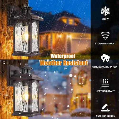 Miniatura 5 de Aplique de pared marrón con sensor de movimiento para exteriores, iluminación inteligente del atardecer al amanecer, luces de pared de bronce