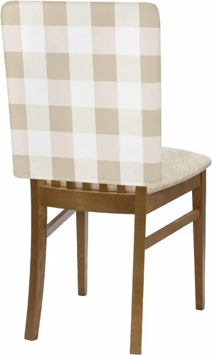 Miniatura 2 de Juego de 4 fundas para respaldo de silla a cuadros de color blanco crema, fundas extraíbles lavables para sillas de comedor, modernas, geométricas