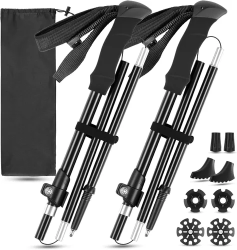 FrutPunch Bastones de senderismo, paquete de 2 bastones de senderismo de aleación de aluminio de grado aeronáutico para senderismo, diseño ajustable