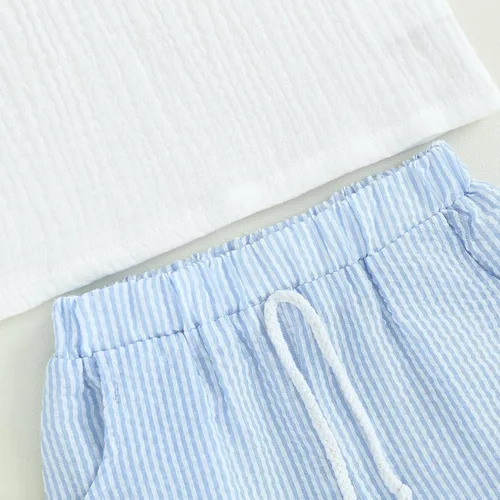 Miniatura 26 de fhutpw Conjunto de 2 piezas de ropa de verano para bebés, camiseta de manga corta, cintura elástica, pantalones cortos para niños pequeños