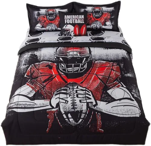 Miniatura 14 de Juego de edredón de 6 piezas con diseño de baloncesto, ropa de cama negra tamaño individual para niños, adolescentes y adultos, con pelotas