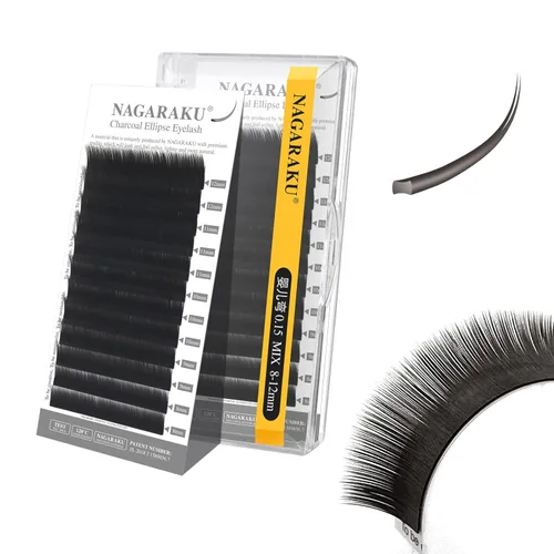 Miniatura 126 de NAGARAKU Extensiones de pestañas elipse con puntas abiertas planas, pestañas individuales de 0.006 in, rizo C, bandeja de mezcla de 0.315-0.591 in