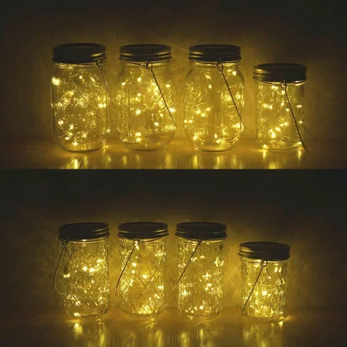 Miniatura 4 de Luces solares para tarros de masón, paquete de 8 tiras de luces impermeables con 8 ganchos para patio, jardín, fiesta, boda, decoración de Navidad