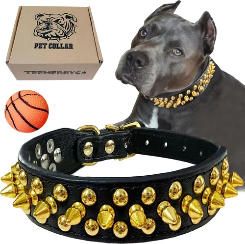 Miniatura 14 de TEEMERRYCA - Collares ajustables de piel sintética con tachuelas para perros, con pelota chillona de regalo, para mascotas pequeñas, medianas