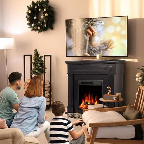 Miniatura 8 de R.W.FLAME - Chimenea eléctrica de 43" con repisa, caja de fuego envolvente de madera, soporte de TV con chimenea eléctrica de pie, control remoto