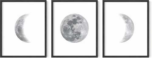 Miniatura 9 de HAUS AND HUES Fases de la Luna - Decoración de pared – Juego de 5 impresiones artísticas de fases lunares, carteles celestiales, 8 x 10 pulgadas sin