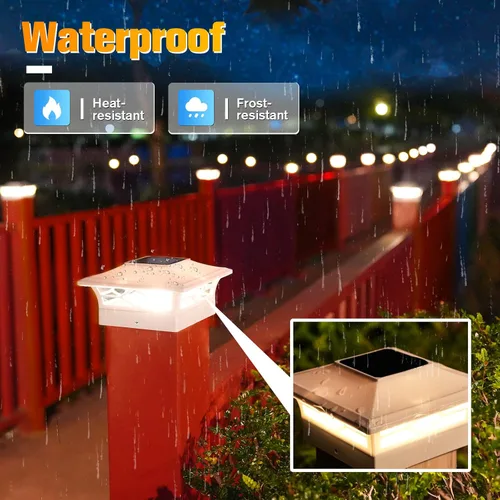Miniatura 4 de VOLISUN - Faroles solares para poste: paquete de 2 luces para exteriores, para cubierta, con casquillo blanco, resistente al agua, 2 modos