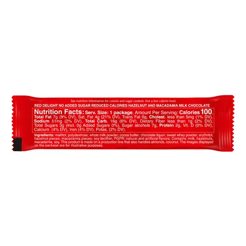 Miniatura 3 de RED Delight - Barras de chocolate con leche de avellana y macadamia sin azúcar añadida, paquete de 24