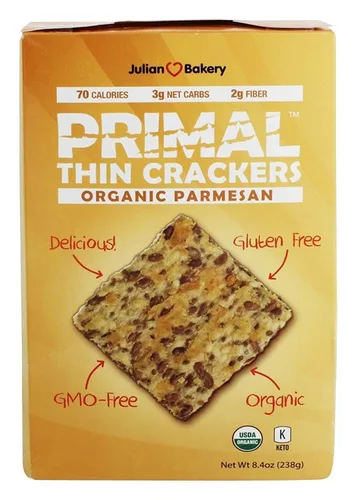 Miniatura 7 de Julian Bakery® Galletas Primal Thin® orgánicas Parmesano USDA Organic Sin gluten Sin granos Sin OMG Bajo en carbohidratos (2)