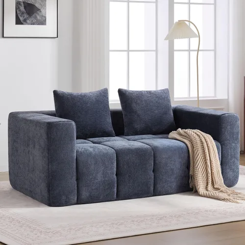 Miniatura 9 de Sofá modular sin hueso de 119 pulgadas para sala de estar, moderno sofá modular copetudo con asiento profundo y otomana móvil, sofá de felpilla
