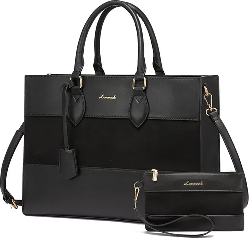 Miniatura 15 de LOVEVOOK Bolsa de mano para laptop para mujer, bolsa de trabajo, oficina, maletín para computadora con bolso de mano Negro