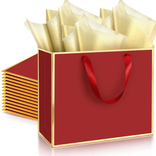 Miniatura 23 de ReliThick Paquete de 12 bolsas de regalo de papel metálico con asas y papel de seda de 11.8 x 10 x 4 pulgadas, bolsa de agradecimiento para Azul