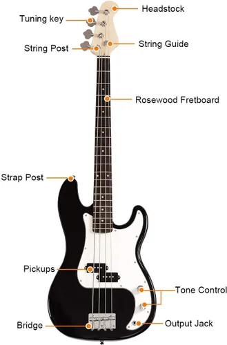 Miniatura 2 de Costzon Guitarra Bajo Eléctrica de 4 Cuerdas Tamaño Completo para Principiantes Kit Completo, Diapasón y Puente de Palisandro, con Dos Pastillas