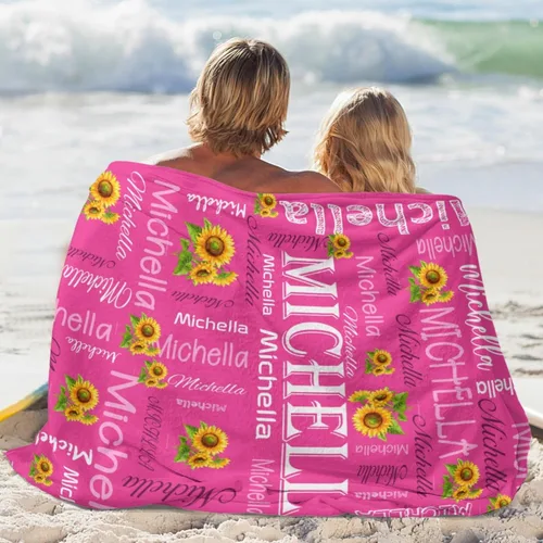 Miniatura 5 de Manta personalizada con nombre, manta personalizada con nombre, mantas personalizadas con texto, mantas de girasol, regalo personalizado para el día