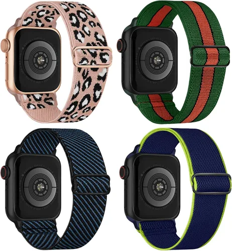 Paquete de 4 correas elásticas Solo Loop compatibles con Apple Watch de 1.496 pulgadas, 1.575 pulgadas, 1.614 pulgadas, 1.654 pulgadas, 1.732