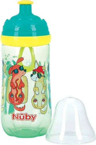 Miniatura 3 de Nuby Vaso de 2 etapas con boquilla de silicona antiderrames y ventana emergente de flujo libre, 12 onzas, surtido (colores/diseños pueden variar)
