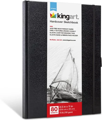 Miniatura 2 de KINGART Cuaderno de bocetos de tapa dura negra de 8.5 x 11 pulgadas, encuadernado perfecto, para medios húmedos y secos, 160 páginas, 80 hojas