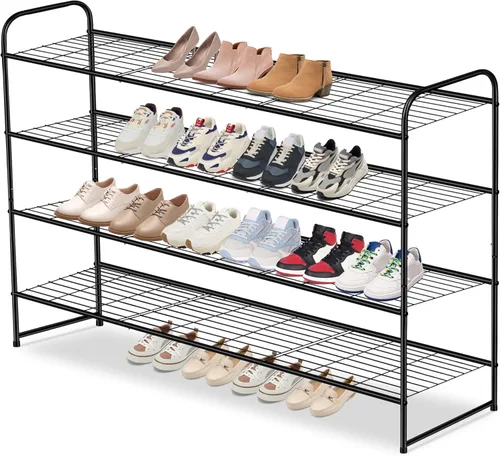 Miniatura 13 de AOODA Zapatero largo de 2 niveles para armario, organizador de almacenamiento de zapatos apilable de metal para entrada, dormitorio, piso, 18 pares