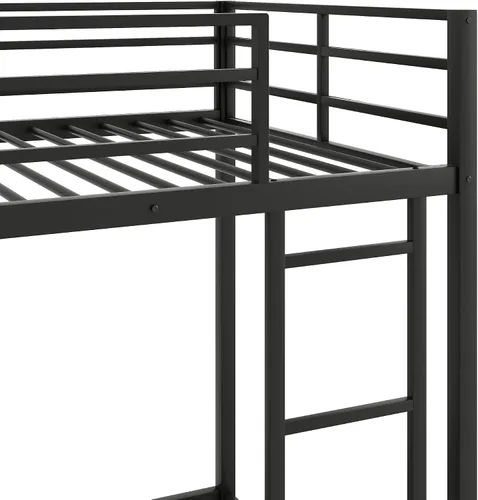 Miniatura 5 de Harper & Bright Designs Litera de metal individual sobre individual, litera baja resistente con barandillas de seguridad y escalera (negro)