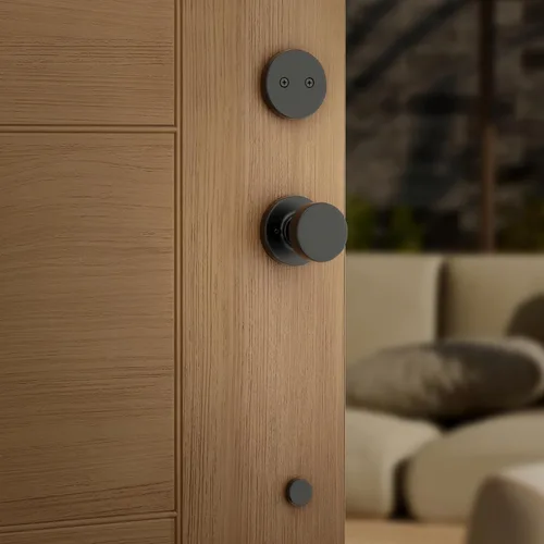 Miniatura 4 de Kwikset Prague - Juego de manijas con llave para puerta de entrada con cerrojo exterior y pomo interior y manija ficticia sin función, negro mate
