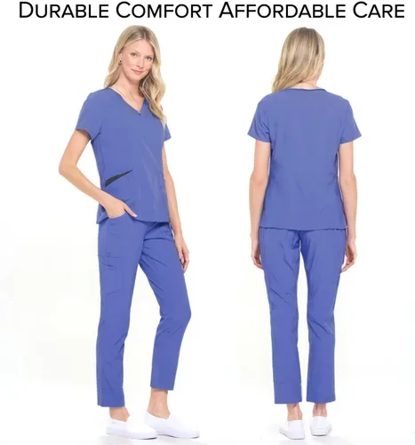 Miniatura 2 de Dagacci Medical Uniform Conjunto de ropa quirúrgica para mujer en 4 direcciones, red de contraste dividido y bolsillo