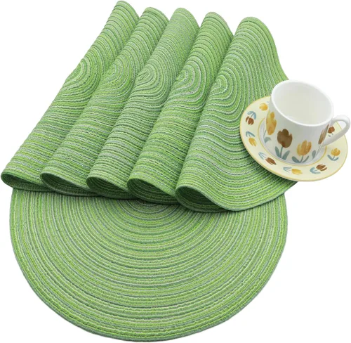Miniatura 4 de Juego de 6 manteles individuales redondos trenzados, lavables, antideslizantes, para cocina, comedor, 15 pulgadas, resistentes al calor, tela Beige