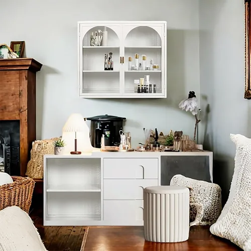 Miniatura 4 de Armario con puertas de cristal, gabinete de baño boticario de 27.56 pulgadas, aparador buffet con 2 puertas y estantes ajustables, gabinetes
