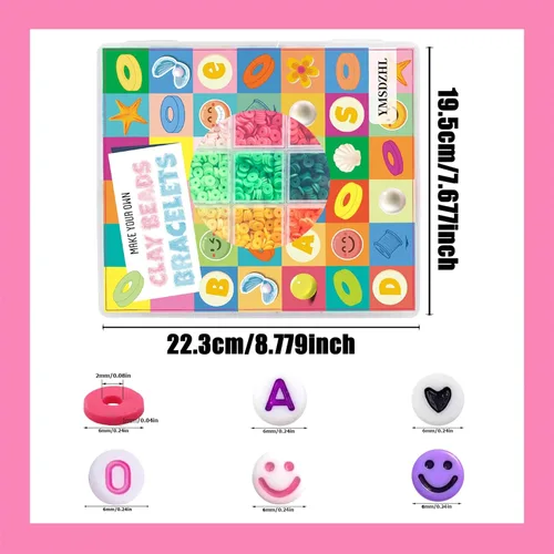 Miniatura 5 de YMSDZHL Kit de Fabricación de Pulseras con Más de 6000 Cuentas de Arcilla, 24 Colores de Cuentas Planas DIY Preppy para Hacer Joyas de Amistad