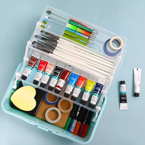 Miniatura 5 de Organizadores y almacenamiento de cajas de aparejos, organizadores y almacenamiento de manualidades de 10 pulgadas, caja de costura de tres capas