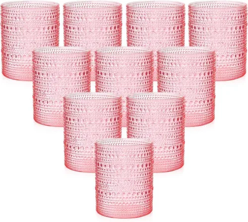 Miniatura 10 de YOUBET 24 Vasos de Plástico con Relieve para Beber - 14 Oz Vasos Transparentes Vintage - Cristalería Desechable con Cuentas para Jugo, Vino, Fiesta