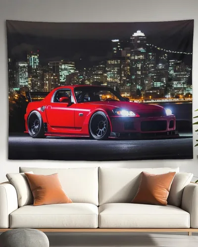 Miniatura 9 de QEOPGNE Tapiz grande para colgar en la pared, diseño de puente de puerta dorada, grandes olas, japonés, retro, Jdm, auto, R34, tapiz para 2