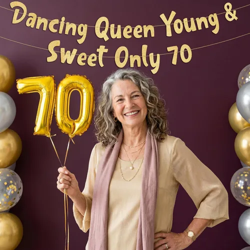 Miniatura 2 de Cartel con purpurina dorada preencordada con la reina bailarina Young & Sweet Only 70 – Decoraciones de cumpleaños 70 para hombres y mujeres